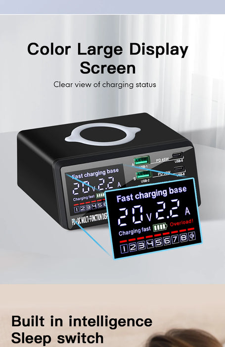 110W 8-Port USB Charging Station — 45W PD USB-C, QC3.0 & 15W Wireless (GaN)