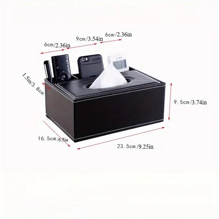 Faux Leather Tissue Box Cover with Remote Holder — Living Room & Desktop Organiser