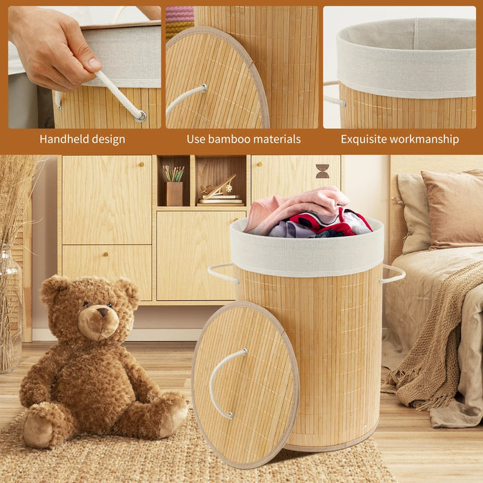 Bamboo Laundry Basket with Lid & Removable Liner, 36×36×50cm (14.2×19.7in)