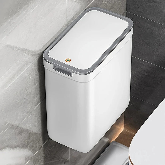Touchless Wall-Mounted Bathroom Bin — Odour-Sealing Rectangular Plastic, 9L (White)