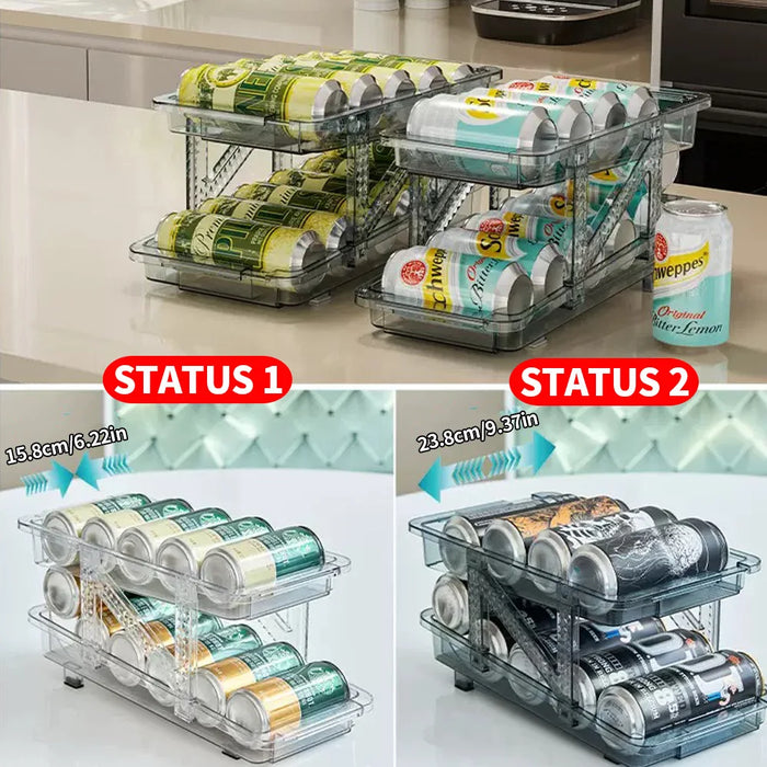 Expandable 2‑Tier Can Storage Rack – Transparent Double‑Layer Fridge Stacker