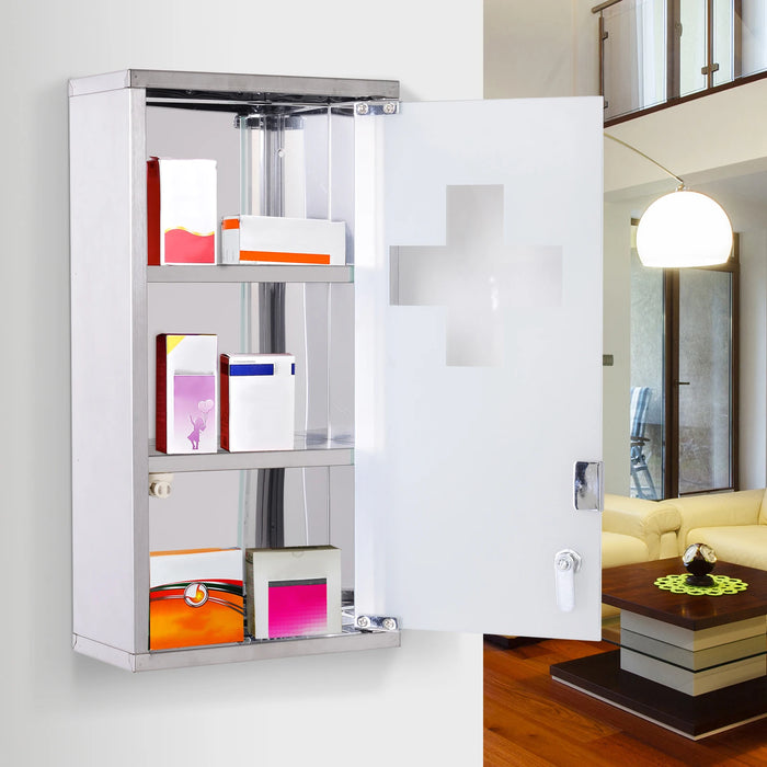 Lockable Wall‑Mounted Medicine Cabinet with Safety Glass Door, Silver, 48cm