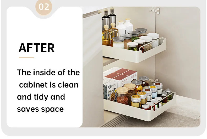 Metal Slide‑Rail Pull‑Out Cabinet Organiser with Self‑Adhesive Base