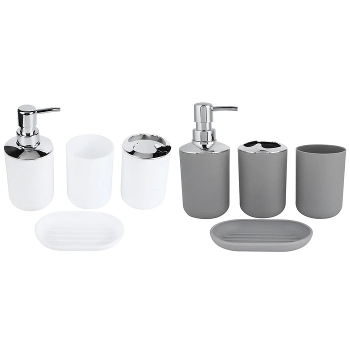 4‑Piece Plastic Bathroom Accessory Set — Soap Dispenser, Storage & Rinse Cups, Soap Dish