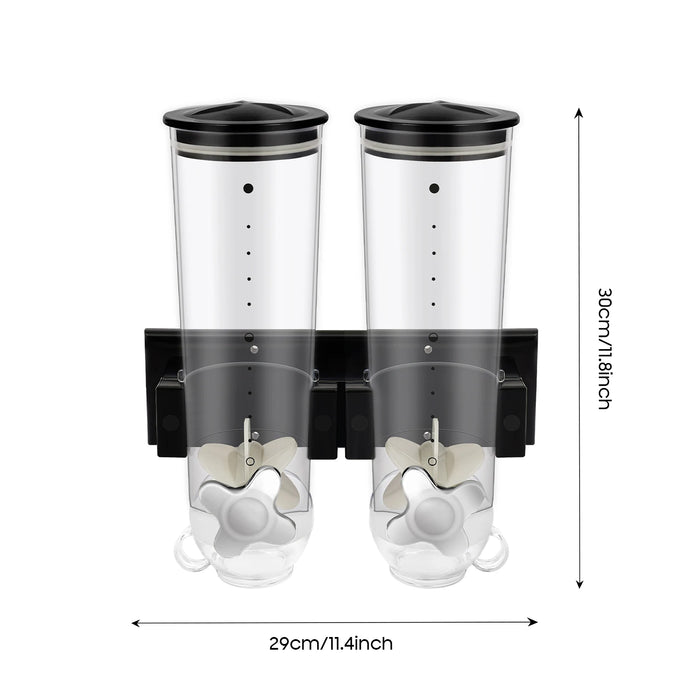 3L Wall‑Mounted Double Cereal Dispenser — Black with Measuring Cups