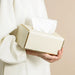 White Rectangular Leather Tissue Box Cover with Gold-Tone Edging — Small 16×11.5×8cm