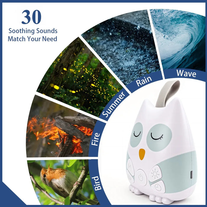 Portable Owl White Noise Machine – 30 Natural Sounds, Rechargeable Baby Sleep Aid