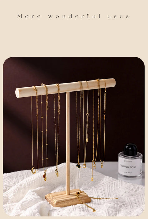 Solid Wood Jewellery Display Stand with Wooden Base – Bracelet, Necklace & Hairband Rack