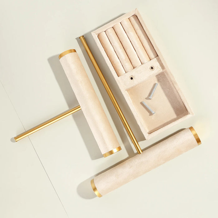 Two-Level T-Style Wooden Bangle Stand – Velvet-Lined Jewellery Display