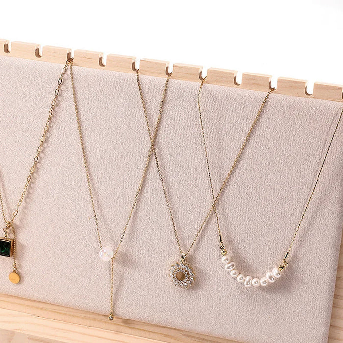 Large Wood Jewellery Display Stand — Necklace & Bracelet Rack with Faux Suede Interior
