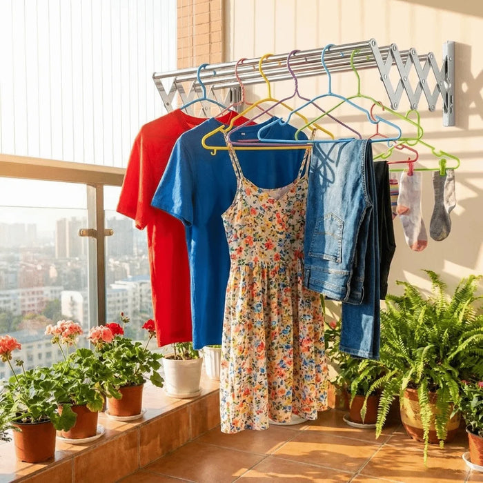 Wall-Mounted Folding Drying Rack — Rustproof Stainless Steel, Retractable Arms