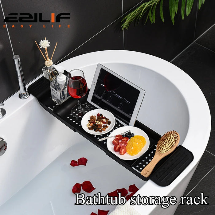 Extendable Bath Shelf Tray with Anti-Slip Phone & Tablet Holder — White or Grey