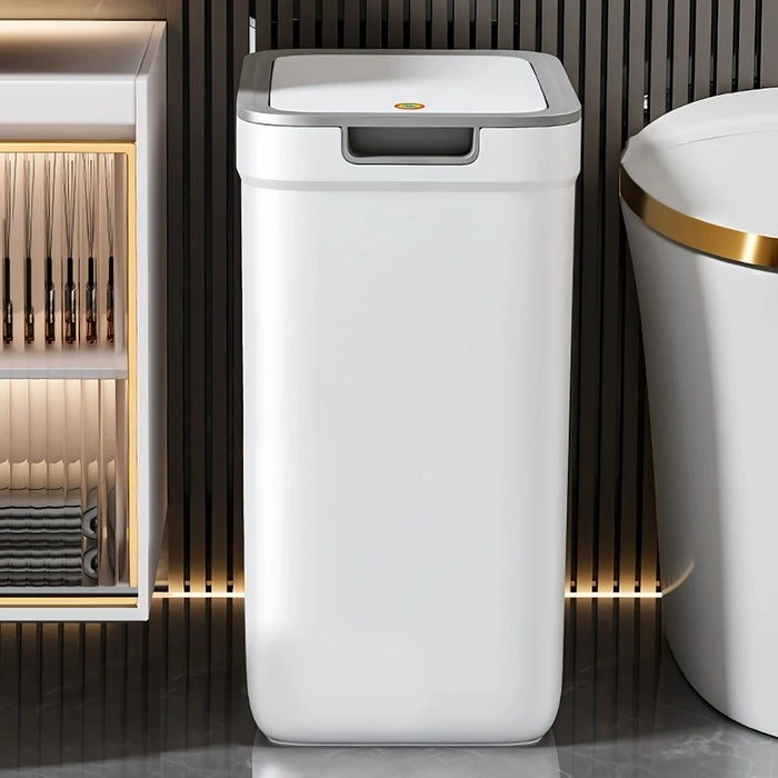 Touchless Wall-Mounted Bathroom Bin — Odour-Sealing Rectangular Plastic, 9L (White)