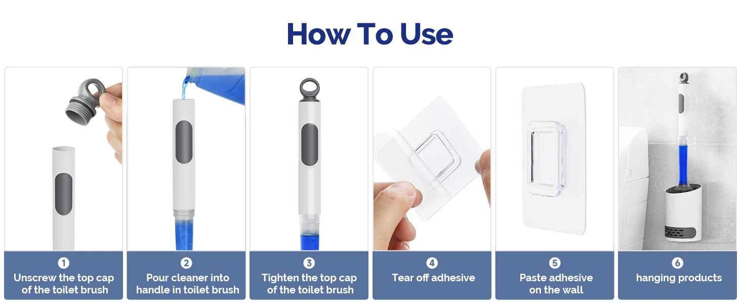 Wall‑Mounted Refillable Spray Toilet Brush — 40cm Handle, TPR Silicone, White