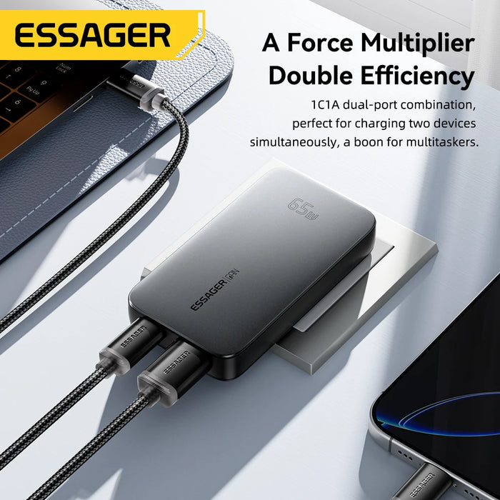 65W GaN USB‑C PD Fast Charger — USB‑A + USB‑C with QC 3.0, UK/EU/US plugs