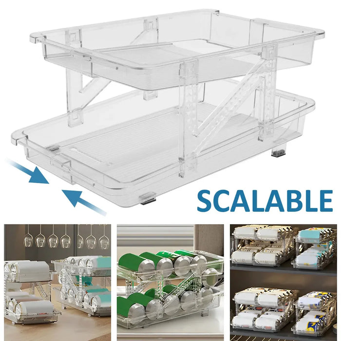 2-Tier Rolling Can Dispenser – Expandable Fridge Can Organiser