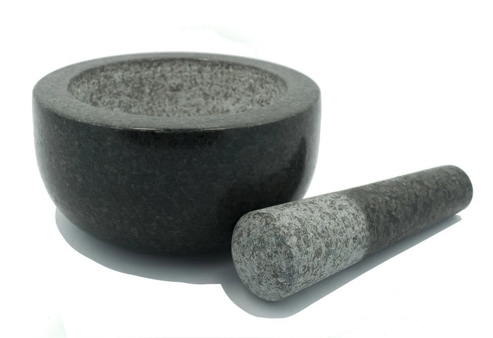 Premium Solid Granite Mortar & Pestle 16cm — Non‑Slip Stone Grinder