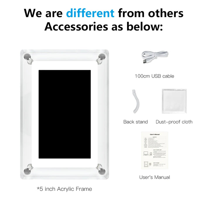 5-inch Acrylic Digital Photo Frame — 1200mAh Battery, 4GB, IPS Vertical Display