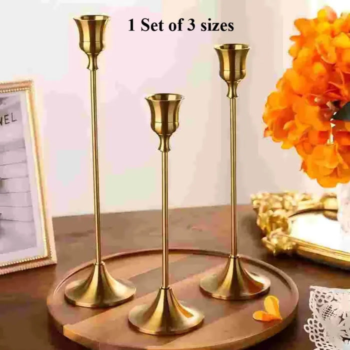 Vintage Elegant Tabletop Candle Holders – Metal & Aluminium, Single or 3‑Piece Sets