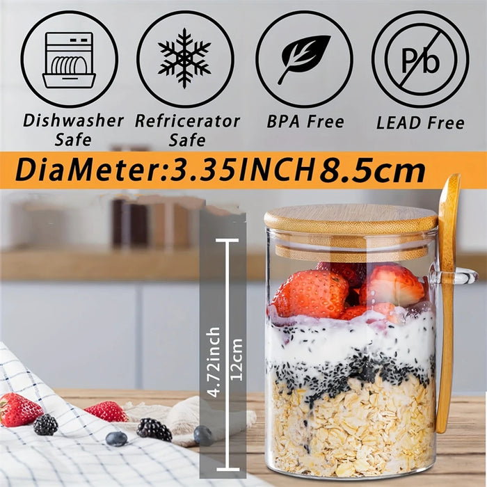 Airtight Glass Jars with Bamboo Lids & Spoons — 18oz (>501ml) — Pack of 1/2/3/4 — Transparent Food Storage for Spices, Beans & Tea
