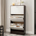 Narrow 3-Tier Flip-Top Shoe Cabinet – Walnut & White Vertical Storage