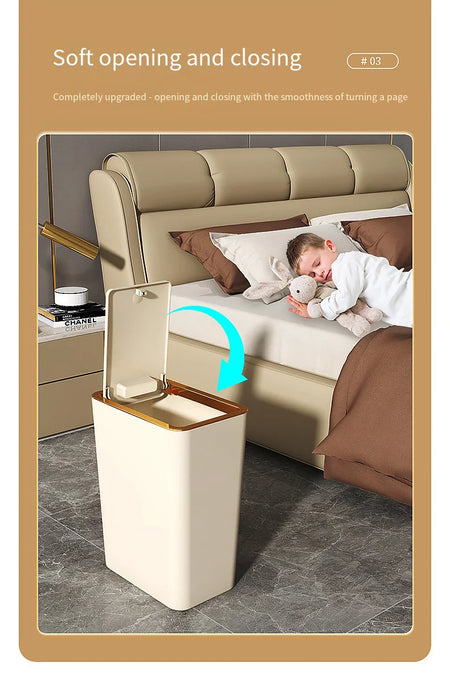 Slim Press-Top Pop-Up Bin — One-Touch Lid, Airtight Odour Lock, 10L