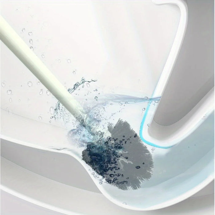 Long‑Handle Toilet Brush with Holder — Flexible Deep‑Clean, Portable (White or Black)