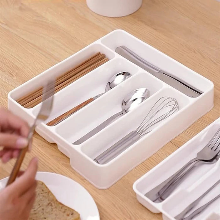 4 or 5-Compartment Cutlery Drawer Organiser – PP Tray, Easy Clean (White)