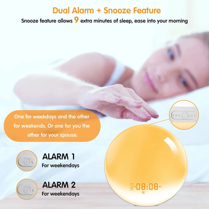 Wake-Up Light Alarm Clock with Sunrise/Sunset Simulation, Dual Alarms, FM Radio & Natural Sounds