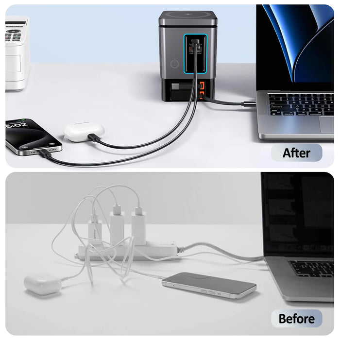 6‑in‑1 Charging Station with Retractable USB‑C — Multi‑Device Power Tower
