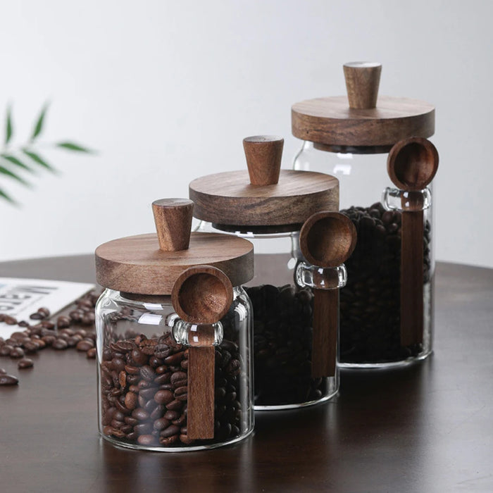 Glass Food Storage Jars with Wooden Lids & Scoop — Airtight Canisters