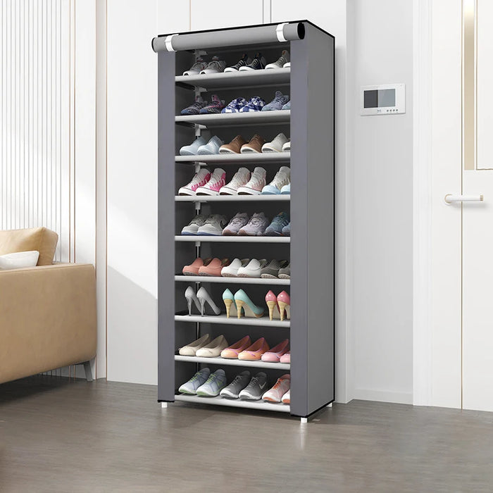 Multi-Tier Shoe Cabinet with Dust-Proof Rolling Shutter — 6/8/10 Tiers, Space-Saving