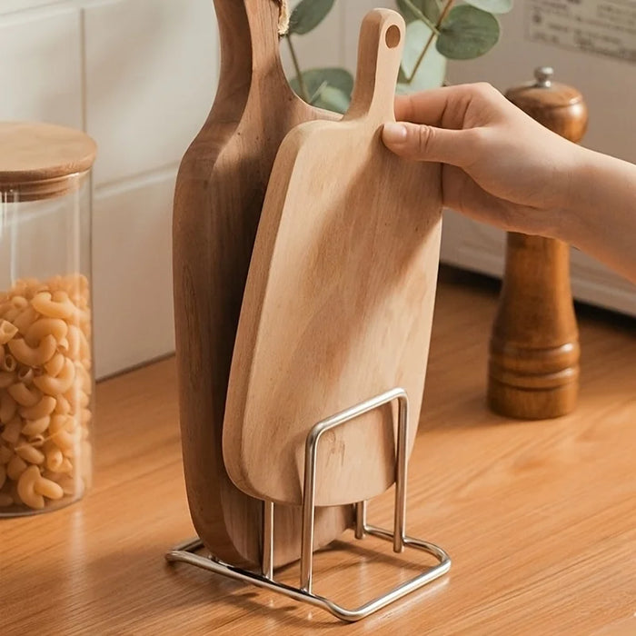 Stainless Steel Space-Saving Pot Lid & Cutting Board Rack - Heavy-Duty Countertop Organiser (1pc)