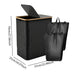 Foldable 2-Section Laundry Hamper with Lid — Bamboo Handles & Removable Bag