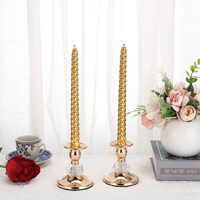 Pair of Gold Metal Taper Candle Holders — Vintage Brass Finish, 8.5 cm