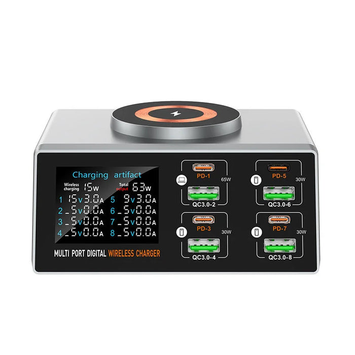 140W 8‑Port GaN Fast Charger Station with Qi2 Wireless Pad — Travel & Home