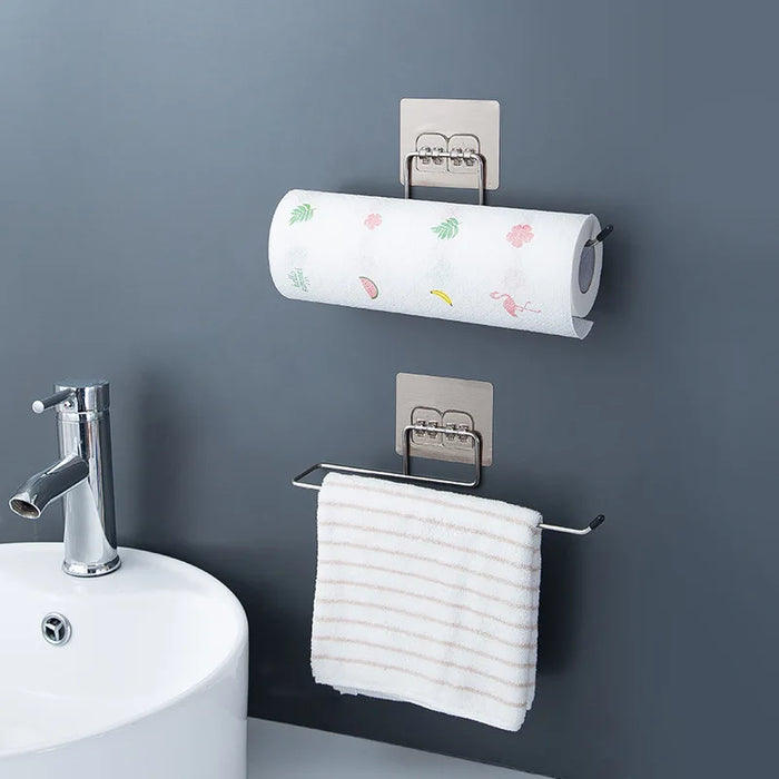 Drill-Free Stainless Steel Wall-Mounted Paper Towel & Toilet Roll Holder