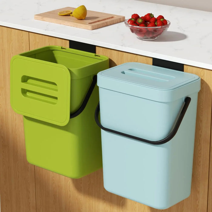 Kitchen Food Waste Bin — Small Countertop Compost Caddy with Lid, Wall-Mountable (3L & 5L)