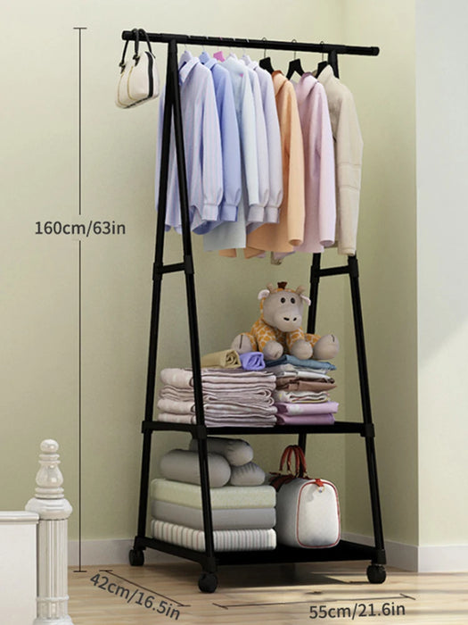 Floor-Mounted Folding Clothes Rack — Triangular Double-Rail Hanger
