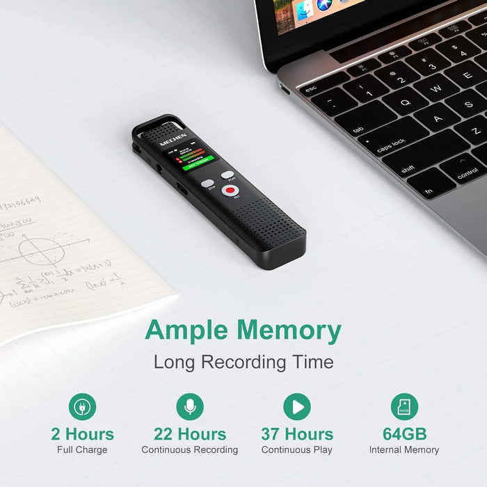 64GB Voice Recorder for Lectures & Meetings — 1536kbps Rechargeable, Voice‑Activated