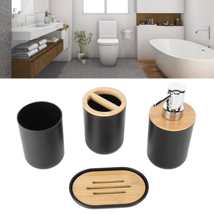 4-piece Bamboo-Accent Bathroom Set — Dispenser, Toothbrush Holder, Tumbler & Soap Dish
