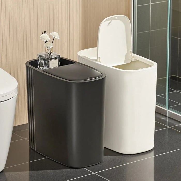 Large-capacity Oval Rubbish Bin with Press Lid — Odour-sealing PP Bin for Home