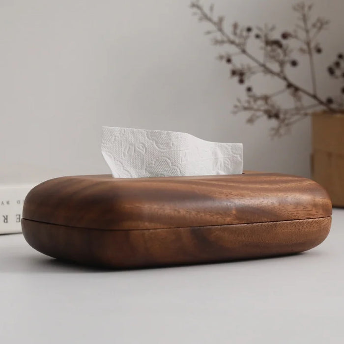 Walnut Wood Tissue Box Cover – Rectangular with Removable Lid, Minimalist Home Décor