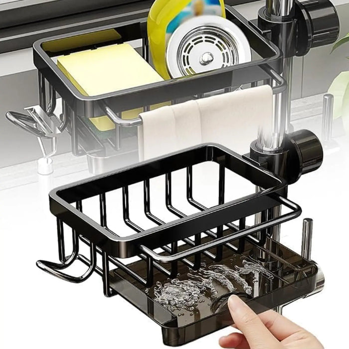 Kitchen Sink Faucet Organiser — Rustproof Adjustable Sponge & Brush Holder