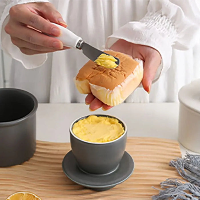 Ceramic Butter Cup with Lid — 350ml Sealed Butter Storage, Blue/Pink/White/Grey