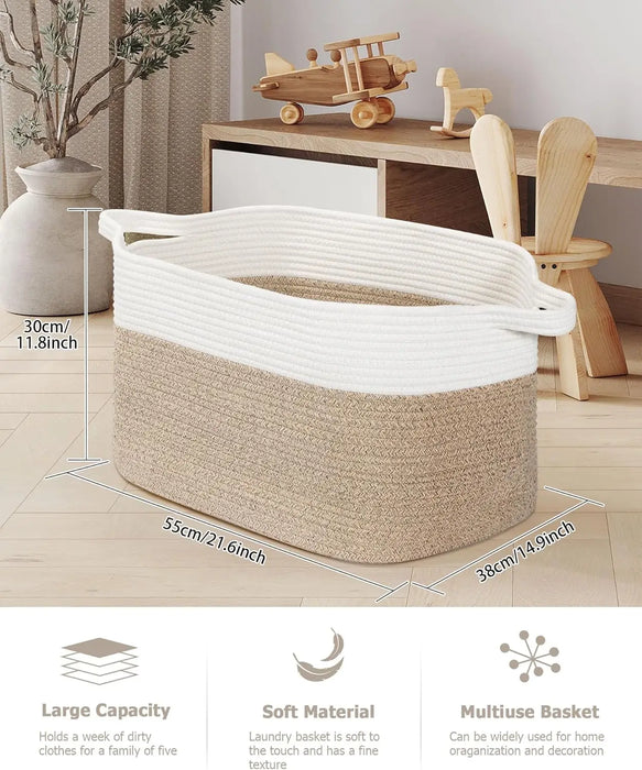 Large Cotton Rope Storage Basket – Foldable Laundry & Blanket Bin (55×38×30cm)