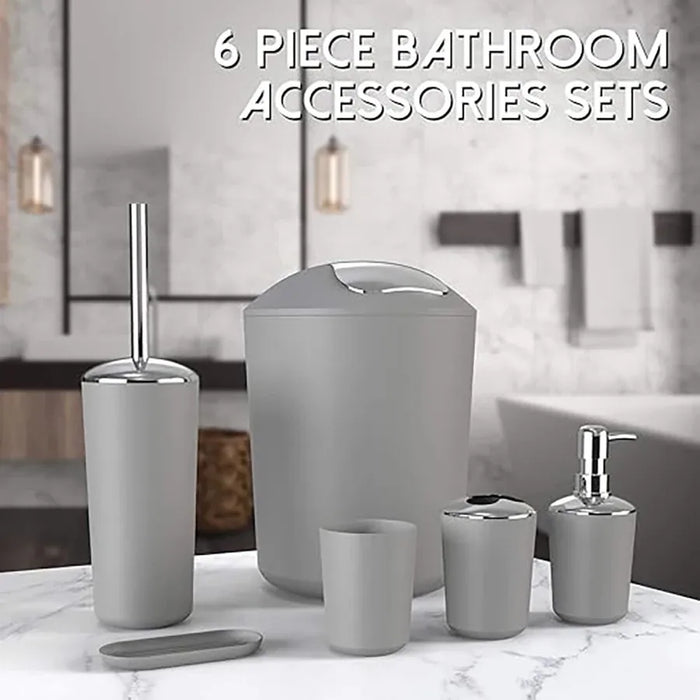 6-Piece Plastic Bathroom Accessory Set — Toothbrush Holder, Dispenser, Soap Dish & More