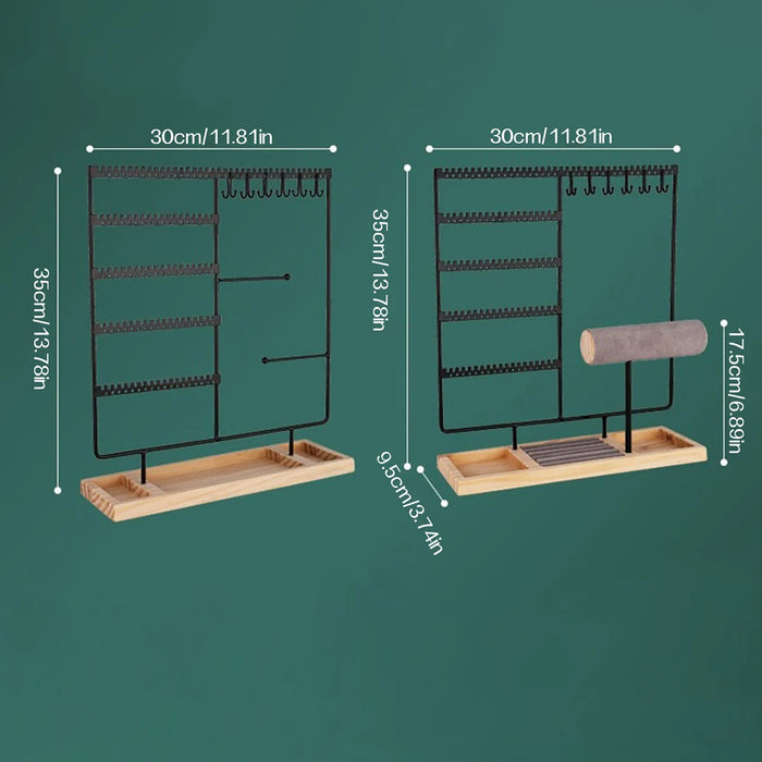 Metal Jewellery Organiser Stand with Wooden Tray — Multi‑Functional Storage