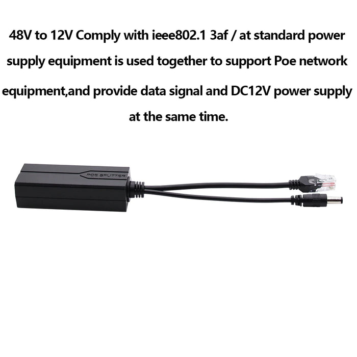 PoE Splitter 48V to 12V/5V IEEE 802.3af Power over Ethernet Adapter (Plug & Play)