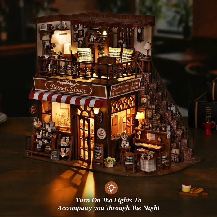 Cute Cake Shop 3D Wooden Book Nook Kit — DIY Miniature Bookshelf Dollhouse Bookend